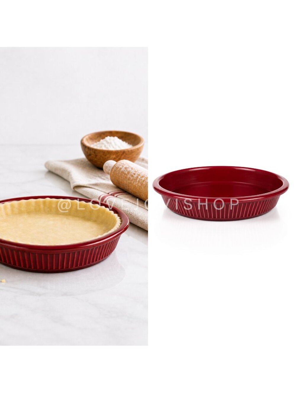 Home | Pfaltzgraff Red Ceramic Pie Plate | Red Fluted 9" | Bakeware | Tart Plate